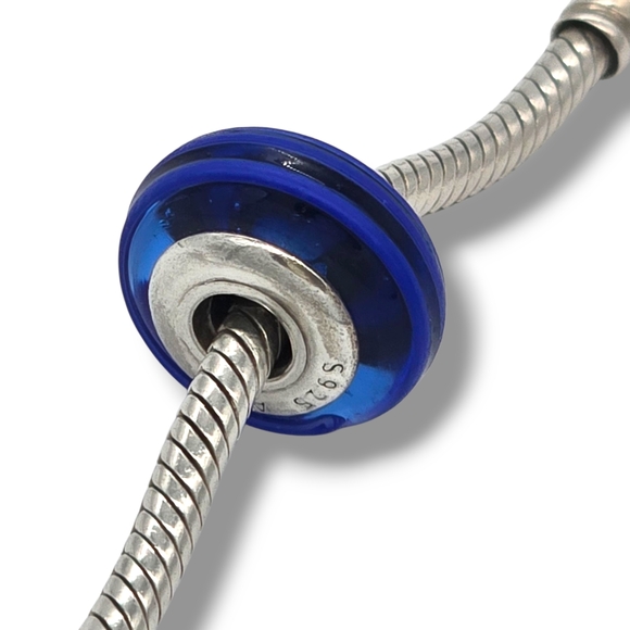 PANDORA Cobalt Blue Ribbon Swirl Murano Glass Bead Charm S925 Retired - Picture 12 of 16